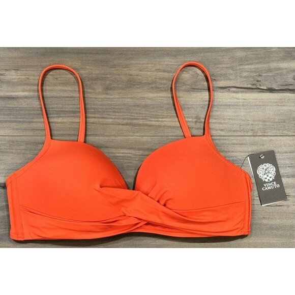 $78 Vince Camuto Draped Bikini Top - Solids, Tangerine, SZ L - Picture 1 of 3